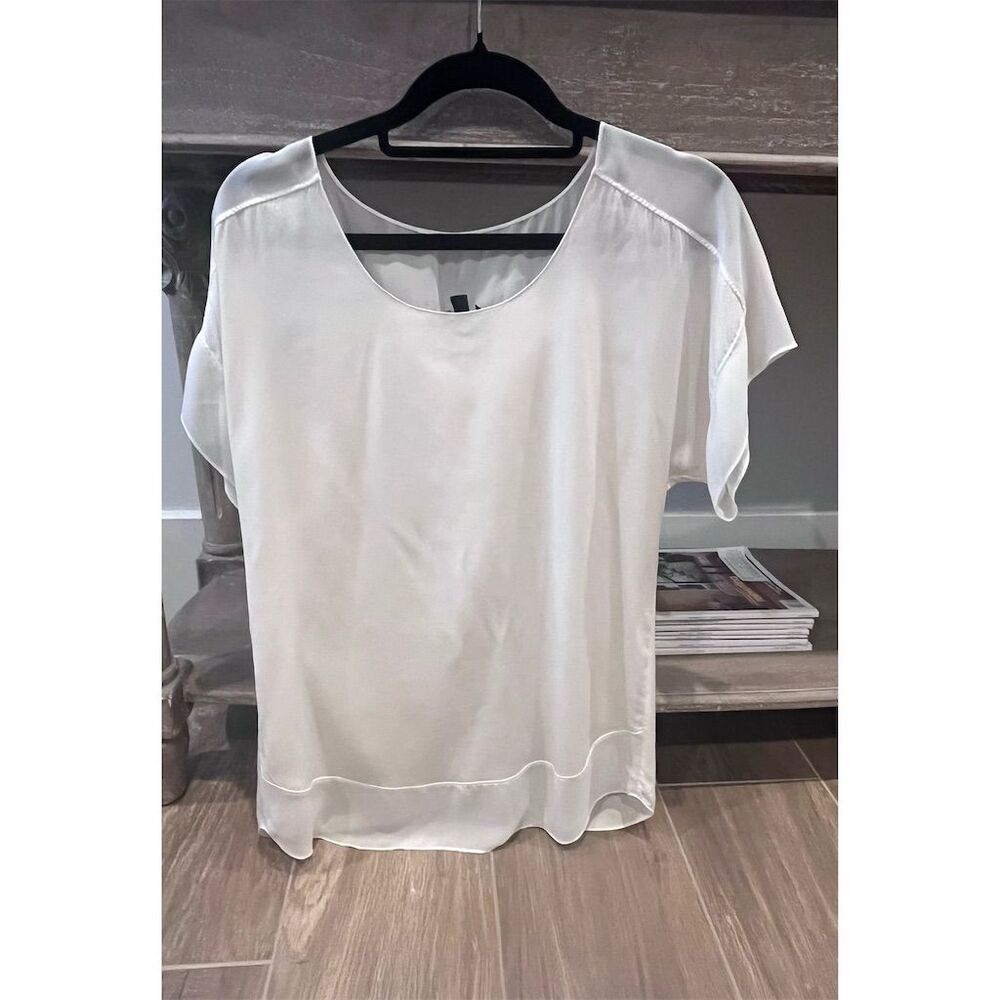 Ann Taylor XS Ivory Sheer Silk Blend Blouse Women's Business Casual Formal Top